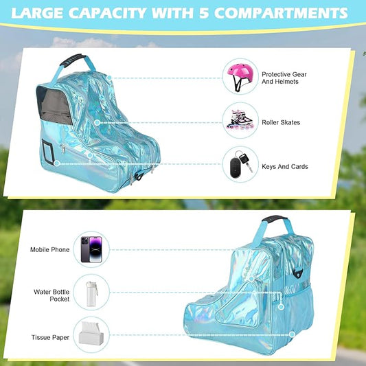 Roller Skate Bag Inline Skates Bag Stylish Large Capacity Ice Skate Bags Figure Skating Bag Waterproof Ice Skate Bag for Women with Adjustable Strap Roller Skate Accessories