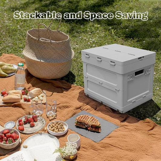 3 in 1 Folding Storage Box with Table, Multifunctional Collapsible Bins with Parking Warning Sign, Outdoor Storage Bin for Picnic, Home, Office, Car