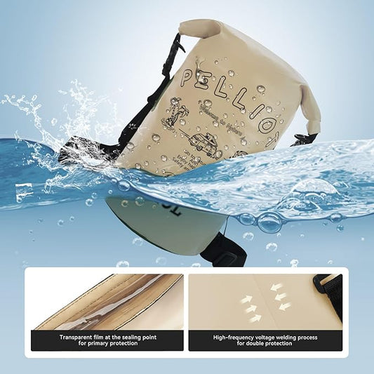 20L Waterproof Dry Bag Tough & Water-repellent Storage Bag with Adjustable Shoulder Straps Lightweight Portable Backpack Dry Bags for Kayaking Boating Camping Khaki