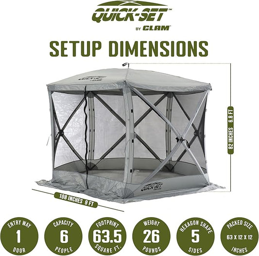 CLAM Pop Up Screen Tent, Outdoor Camping Gazebo Canopy, Venture, 9' x 9', Gray