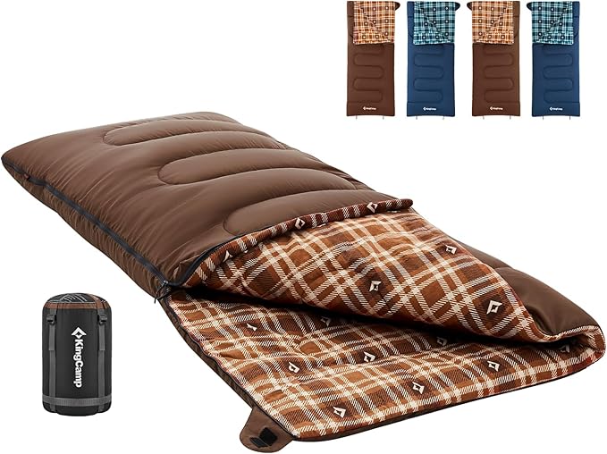 KingCamp Sleeping Bag for Adults, Cold Weather & Warm XL Big and Tall Flannel Sleeping Bags with Compression Sack Portable Waterproof Essentials Gear Accessories for Outdoor Camping