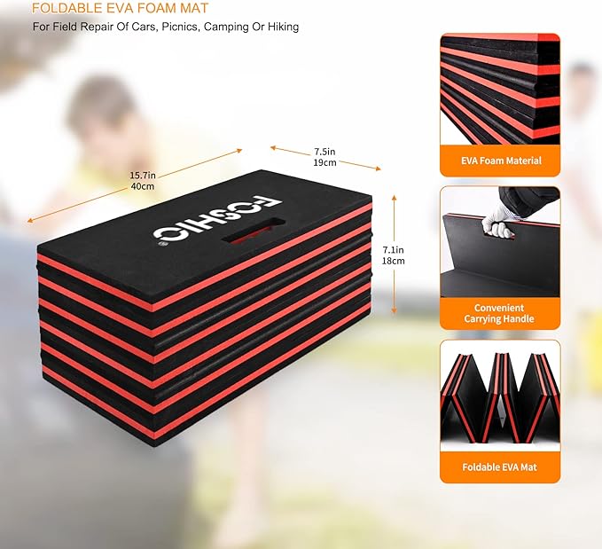 FOSHIO Foldable EVA Mat with Carrying Handles - Thick Kneeling Mat for Mechanics, Garage, Picnicking, Gardening, Camping, Home Gym