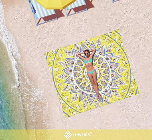 Beach Blanket Waterproof Sandproof Oversized 95”x 80”,Sand Free Beach Mat with Corner Pockets,Portable Mesh Bag for Beach Festival,Picnic,Travel and Outdoor Camping (Yellowtan)