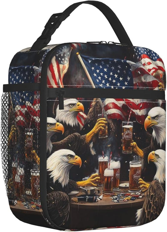 American Flag Bird Lunch Bag Insulated Reusable Lunch Box Thermal Cooler Tote For Men Women Work Travel Picnic Hiking