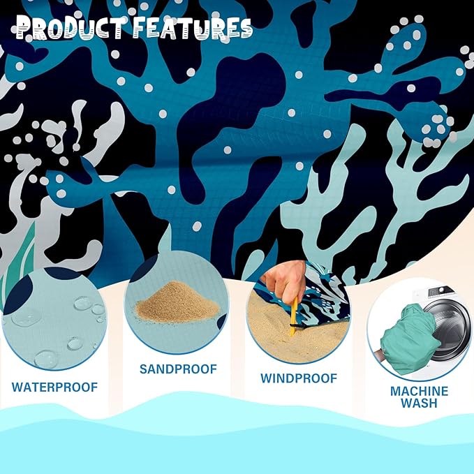 Beach Blanket Waterproof Sandproof 1-7 Adult Oversized 78 '' ร 81 '' Lightweight Durable Compact Sand Free Beach Mat for Travel Camping Hiking Picnic Blanket Extra Large