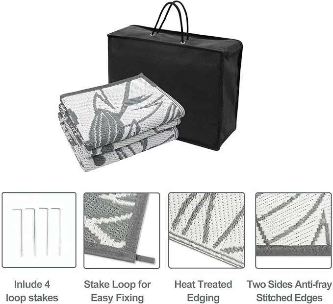 Anidaroel Patio Rugs Outdoor 9x12 Clearance Waterproof, Reversible Camping Rugs for Outside RV, Tropical Plastic Straw Outside Area Rugs for Camping, Backyard, Pool Deck, Trailer(9'x12')