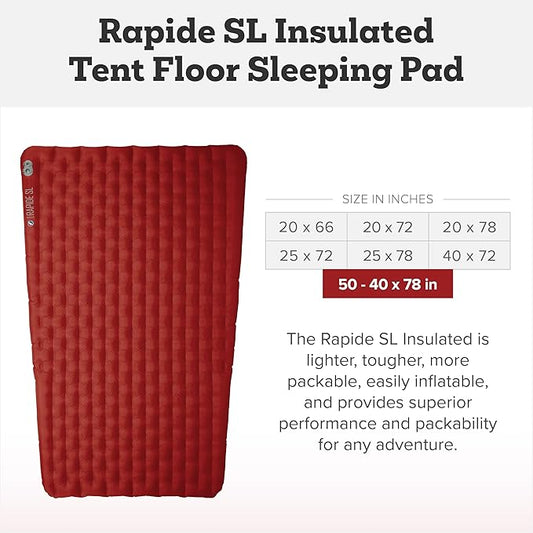 Big Agnes Rapide SL - Insulated Sleeping Pad, Ultralight, All Season Compact Backpacking and Hiking, Pumphouse Sack Included, Orange, 50x78 Tapered
