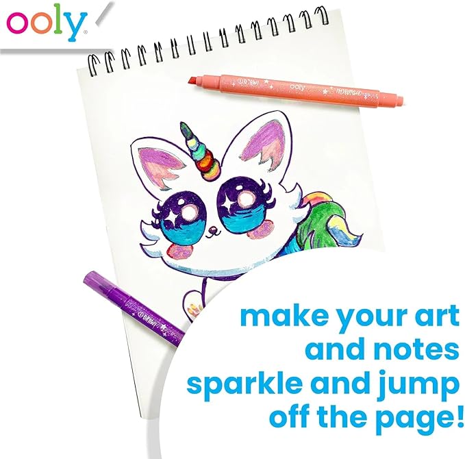 Ooly 12 Pack Switch-eroo Sparkle Color Changing Markers, Double Ended Chisel Tip Color Change Markers for Art Supplies, Drawing and Stationery Sets
