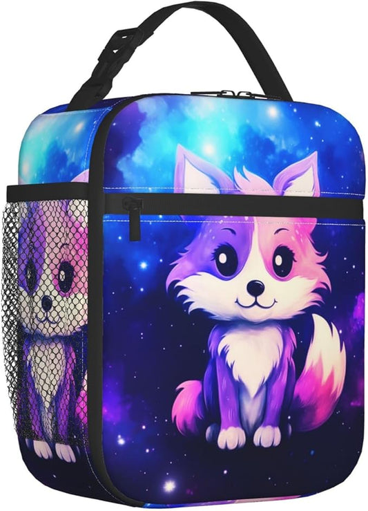 Galaxy Fox Printed Insulated Lunch Box Portable Lunch Bag with Detachable Handle,Reusable Lunchbox for Office Work Travel Picnic Camping Beach