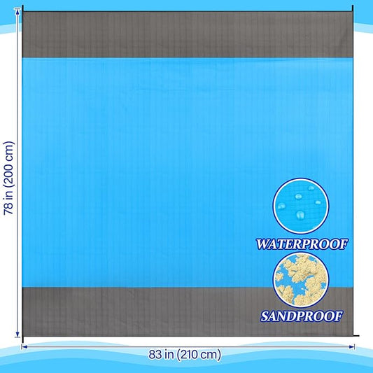 Large Beach Blanket Sandproof - 1PCS Beach Mat Picnic Blanket for Holiday Traval Beach Vacation Picnic Camping Hiking Lightweight with 4 Metal Stakes 1 Drawstring Pocket and 1 Carabiner