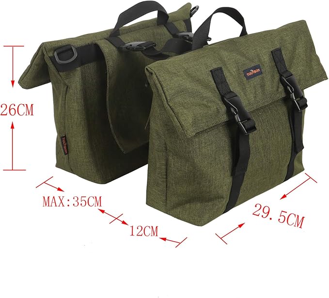 TOURBON Nylon Double Pannier Shoulder Bags Bicycle Rear Rack Trunk Motorcycle Tail Seat Bag - Green