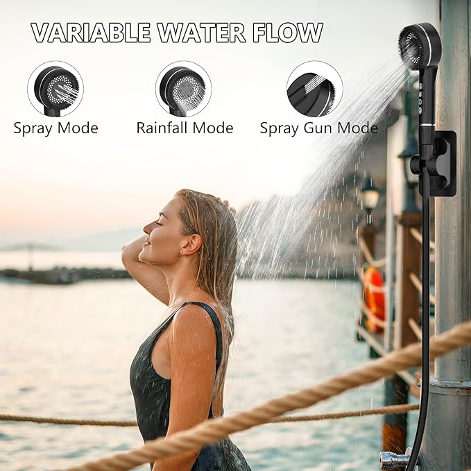 Upgrade Portable Camping Shower, 8000mAh Rechargeable Electric Shower Pump with Massage Shower Head and Multiple Spray Modes for Camping, RV Travel, Beach, Pet Bathing, Car Washing