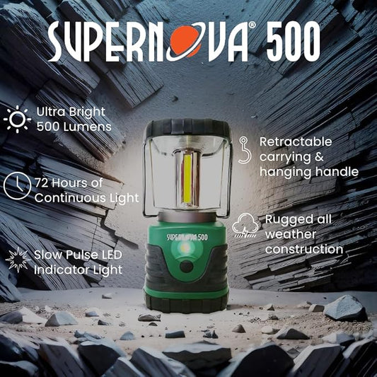 Supernova Battery Powered Lantern, Bright, Long Lasting, Weather-Resistant LED Camping Lantern, Great for Storms, Hurricane Supplies, Survival Kit, Power Outages, Outdoors, & Camping Essentials (500)