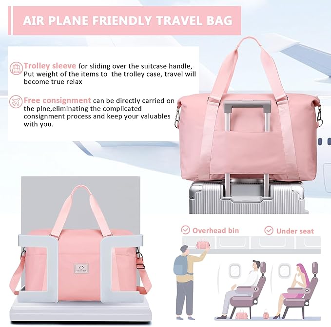 Gym bag for Women, Travel Duffel Bags with Trolley Sleeve, Weekender Overnight Bag, Carry on Tote Bag Dance Bag