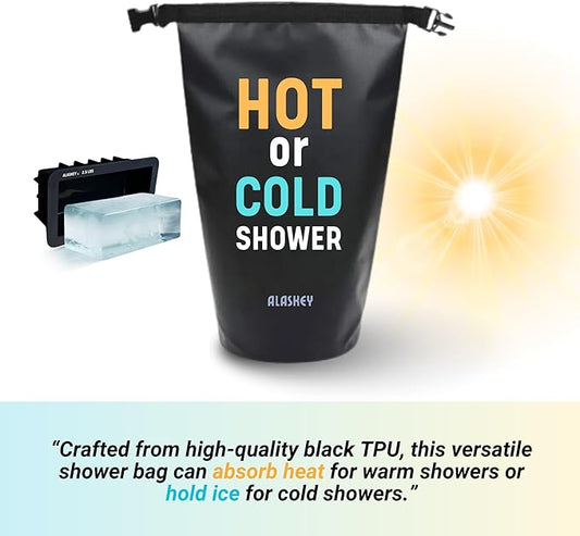 Alaskey® Ice Bath Shower - Hot or Cold Shower Bag with Ice Block - Your Portable Cold Shower System, Ideal for Camping Shower, Cold Therapy Routine, Muscle Recovery, and More...