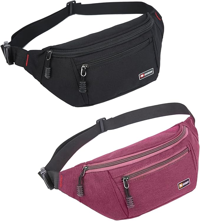 2 Packs Fanny Packs for Men and Women, Water Resistant Sports Waist Pack Bag Hip Bum Bag for Travel Hiking Running