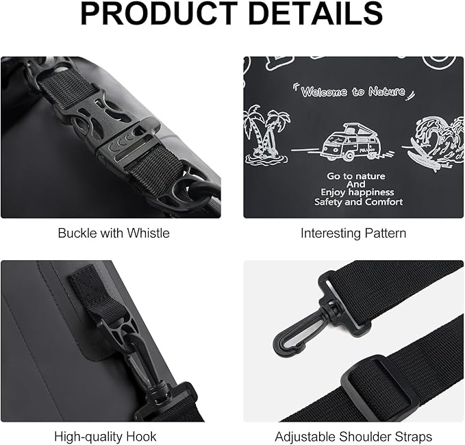 10L Waterproof Dry Bag Tough & Water-repellent Storage Bag with Adjustable Shoulder Strap Lightweight Portable Shoulder Dry Bags for Kayaking Boating Camping Black