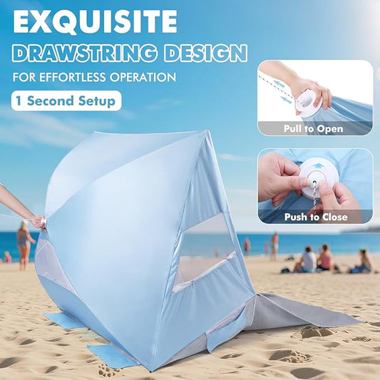 Elegear Beach Tent Sun Shelter for 4/5 Person, 1 Second Setup Pop Up Beach Tent with UPF 50+ UV Protection, Beach Umbrella Portable Double Silver Coating Beach Cabana Canopy Sun Shade Shelter - Blue