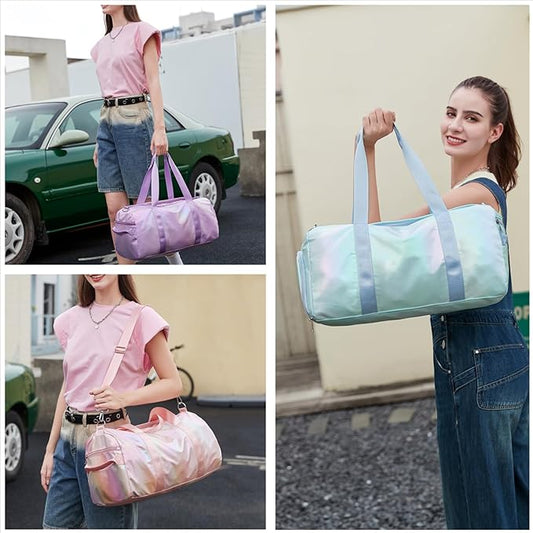 Girls Sports Duffel Bags Woman Travel Bag Overnight Duffle Bag Kids Sports Gym Bag With Shoe Compartment Wet Pocket (Matte Green)