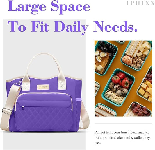 Lunch Bag Women Insulated Lunch Box for Adults - Leakproof Large Purse Lunch Tote Bags for Women with Adjustable Shoulder Strap Zipper Side Pockets for Work