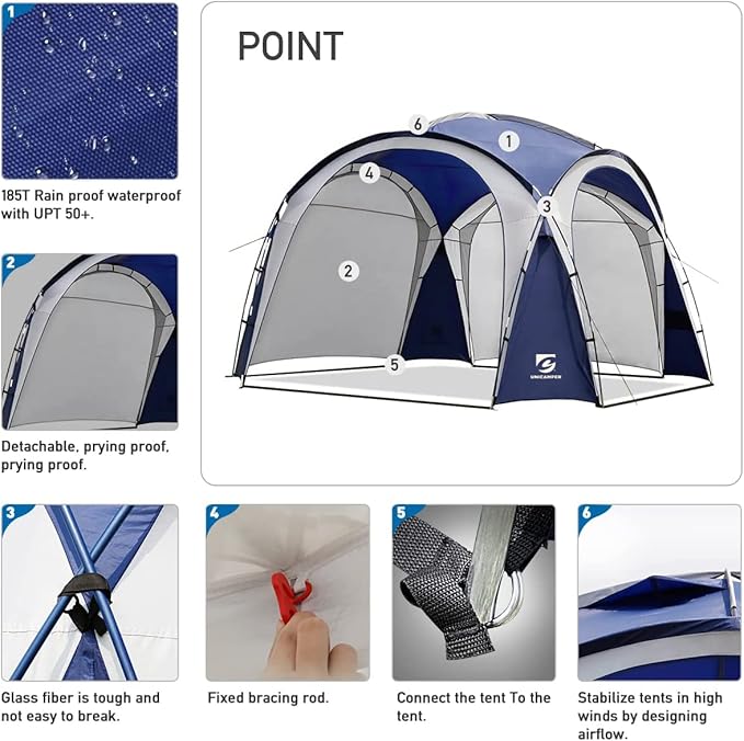 Beach Tent 12 X 12ft Large UPF50+ Pop Up Canopy with 2-Pcs Side Wall, Sun Shelter Rainproof, Waterproof for Camping Trips, Backyard Fun, Fishing, Parties, Or Picnics(Green)
