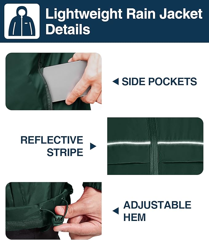 SWISSWELL Rain Jacket Men Waterproof Windbreaker, Lightweight Hooded Raincoat for Daily Casual