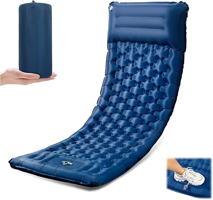 Sleeping Pad for Camping, Ultralight 4.7" Extra-Thick Inflatable Camping mat with Pillow Built-in Foot Pump, Compact Lightweight Air Mattress for Camping Backpacking Hiking Car Travel Tent, Navy Blue