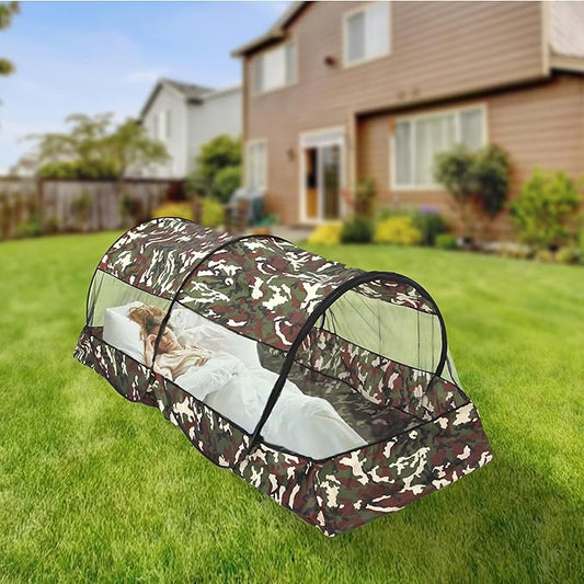CMINGJ Portable Mosquito Net Foldable Pop-Up Travel Mosquito Net for Bed Free Installation-Suitable for Baby Adults Bedroom, Camping, nap, Patio (Extra Large-Bottom Zipper(Camouflage))
