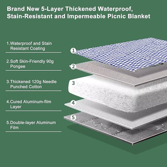 80''x100'' Extra Large Picnic Beach Blankets Waterproof Sandproof Foldable, Machine Washable Simple Stylish Gingham Outdoor Blankets Grass Lawn Park for Family Camping Party