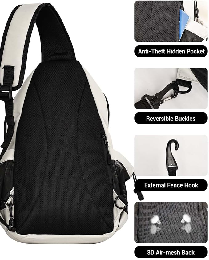 Warping Point Pickleball Bag, Adjustable Large Capacity Pickleball Crossbody Backpack for Women Men, Sling Padel Bag Hold 2 to 4 Paddles with Multiple Compartments, Wet & Safety Pocket Fence Hook