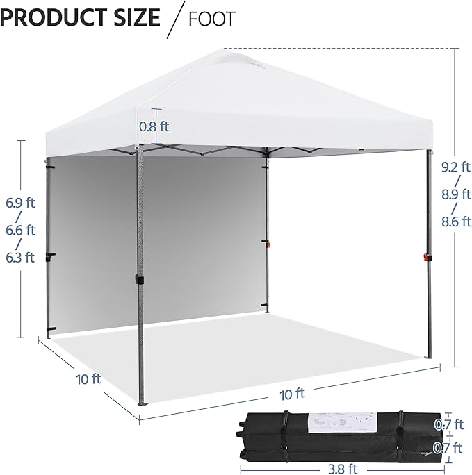 Yaheetech 10x10 Pop up Canopy Tent w/1 Sidewall, Instant Commercial 150D Silver Coated Fabric Outdoor Instant Tent w/Wheeled Bag, 4 Sandbags, 8 Stakes & 4 Ropes for Parties, Camping, Beach, White
