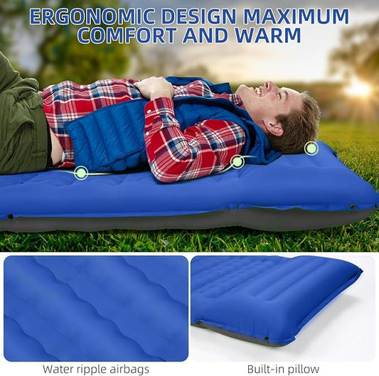 Camping Sleeping Pad, Extra Thick 5 Inch Camping Mat with Pillow Built-in Foot Pump Inflatable Sleeping Pads Compact for Camping Backpacking Hiking Traveling Tent(Blue Grey)