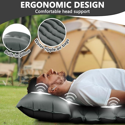 Sleeping Pad for Camping, Ultralight Inflatable Camping Mat with Pillow Built-in Foot Pump Sleeping Pads, Compact & Lightweight Camp Air Mattress for Backpacking, Hiking