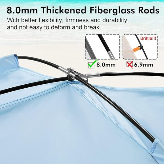 WhiteFang Beach Tent Anti-UV Portable Sun Shade Shelter for 3/4/6/8 Person, Extendable Floor with 3 Ventilating Mesh Windows Plus Carrying Bag, Stakes and Guy Lines