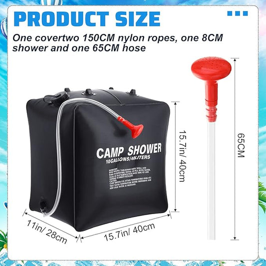 Retisee 10 Gallons/ 40L Solar Camping Showers with Hot Water Portable Camping Shower Bag with Removable Hose Nylon Ropes for Outdoor Hiking Climbing Traveling