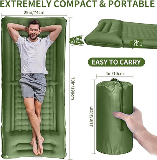78in x 29in x 5in Camping Sleeping Pad, Upgraded Durable Waterproof Compact Traveling Air Mattress, Built-in Foot Pump, Ultralight Inflatable Sleeping Mat for Backpacking, Hiking