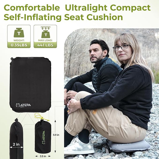 ATEPA Inflatable Stadium Seat Cushion, Self-Inflating Memory Foam Stadium Seats Camping Accessories Chair Pad for Outdoor Airplane Travel Bleacher Patio Backpacking