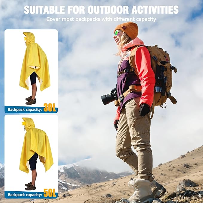 ANYOO Hooded Rain Poncho for Adults Waterproof Lightweight Rain Coat for Men Women Reusable Rain Jacket for Emergency Outdoor