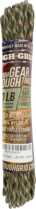 TOUGH-GRID Premium 550lb Paracord Rope - 50Ft White - 100% Nylon Type III Mil-Spec - UV & Abrasion Resistant - Heavy Duty Strands - Outdoor Survival Rope - Used by US Military - Made in USA