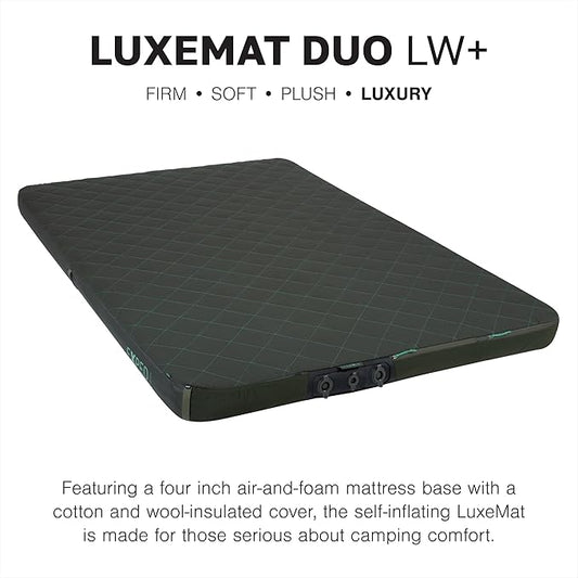 Exped LuxeMat Duo LW+ - Self Inflating Luxury Sleeping Mat, 4” Foam Pad, Pump Included