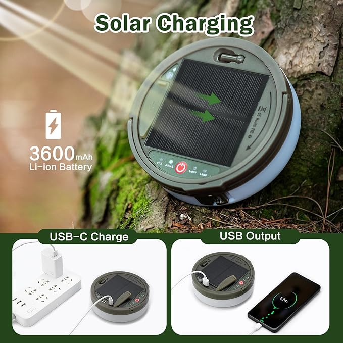 Solar Camping String Lights, 4 in 1 Camping String Lights Outdoor(39.4ft) with 8 Lighting Modes, Solar Powered and USB Rechargeable Light with Remote Control for Camping, Yard and Hiking