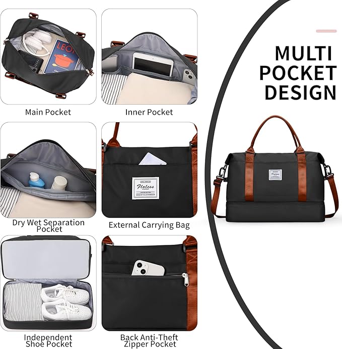 Travel Duffel Bag,Sports Tote Gym Bag,Shoulder Weekender Overnight Bag for Women