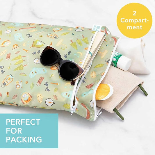 Bumkins Waterproof Wet Dry Bag for Baby, Travel, Swim Suit, Cloth Diapers, Pump Parts, Pool, Beach, Gym Clothes, Toiletry, Hook to Stroller, Daycare, Zip Reusable Wetdry Packing Pouch, Camp Gear Green