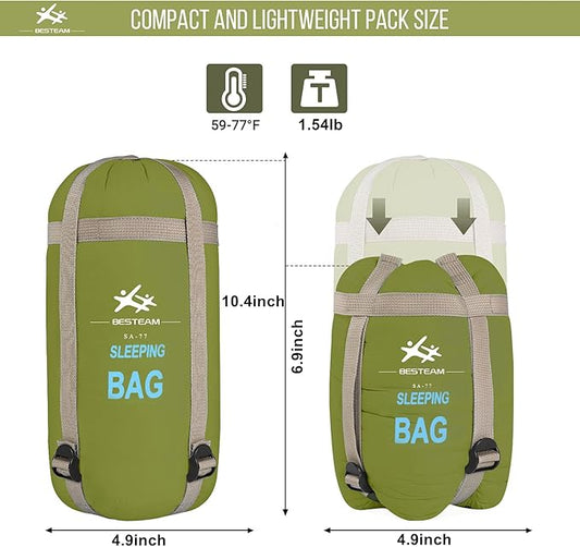 Warm Weather Sleeping Bag - Portable Waterproof Compact Lightweight, Packable for Kids, Teens Adults Camping Backpacking Hiking, Spring Summer Fall