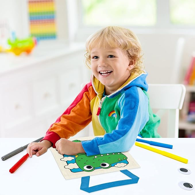 12 Pieces Kids Coloring Goodie Bags, Reusable Canvas Bag, Cute Art Party Favors, Color Your Own Bags for DIY Painting Birthday Carnival Celebration, Party Supplies Gift, Boys