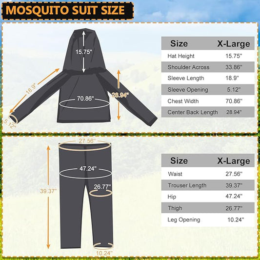 South to East Mosquito Suit - Net Bug Mesh Pants & Jacket with Hood for Outdoor Protection from Bugs, Flies, Gnats, No-See-Ums & Midges - Mosquito Net Clothing for Men & Women with Carrybag, XL Size