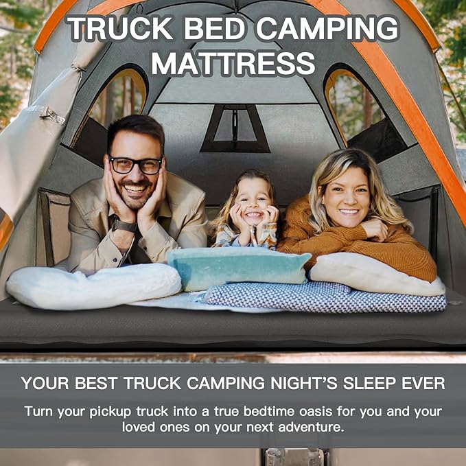 Truck Bed Mattress for 5.5-5.8Ft, Self-Inflating Mat Full-Size Short Trucks Bed for Outdoor Camping, Pickup Tent Accessories 12V Air Pump, Carry Bag, for Silverado, RAM, F Series, Sierra, Titan