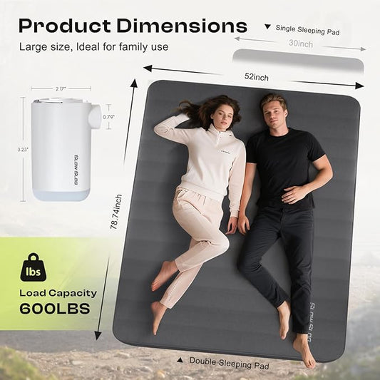 Self-Inflating Sleeping Pad with Portable Electric Pump 4in Thick Memory Foam Camping Mattress for Tent Cot & Car Travel, Fast Inflate & Deflate Camping Pad, Gray