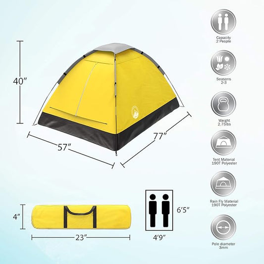 2 Person Camping Tent with Rain Fly and Carrying Bag