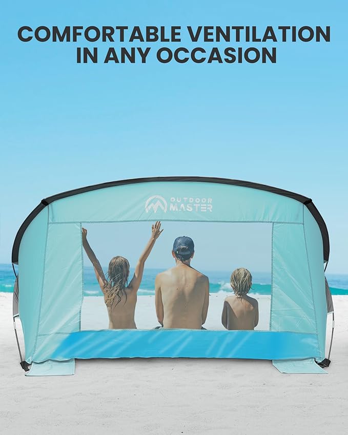 OutdoorMaster Beach Tent for 3-4 Person - Easy Setup and Portable Beach Shade Sun Shelter Canopy with UPF 50+ UV Protection Removable Skylight Family Size - Green